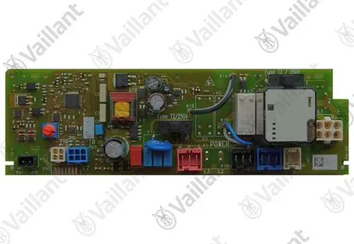 Leiterplatte von Vaillant mit verschiedenen elektronischen Bauteilen und Anschlüssen, zur Verwendung in Heizsystemen, möglicherweise für VWL Modelle.